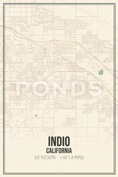 Retro US city map of Indio, California. Vintage street map. Illustration #253914040