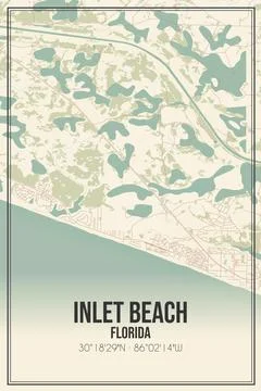 Retro US city map of Inlet Beach, Florida. Vintage street map. Stock Illustration