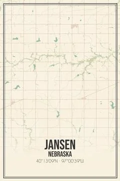 Retro US city map of Jansen, Nebraska. Vintage street map. Stock Illustration