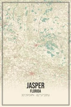 Retro US city map of Jasper, Florida. Vintage street map. Stock Illustration