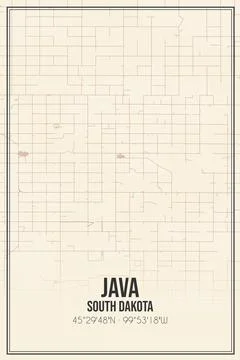 Retro US city map of Java, South Dakota. Vintage street map. Ilustração Stock