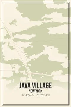 Retro US city map of Java Village, New York. Vintage street map. Ilustración de archivo