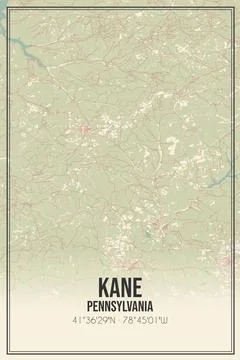 Retro US city map of Kane, Pennsylvania. Vintage street map. Stock Illustration