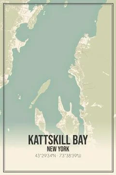 Retro US city map of Kattskill Bay, New York. Vintage street map. Stock Illustration