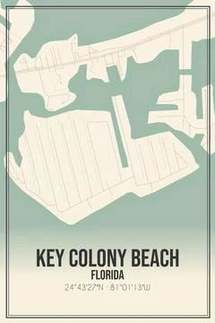 Retro US city map of Key Colony Beach, Florida. Vintage street map. Stock Illustration