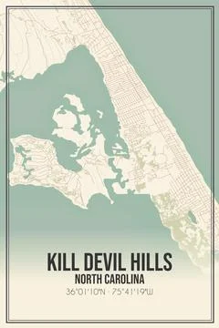 Retro US city map of Kill Devil Hills, North Carolina. Vintage street map. Stock Photos