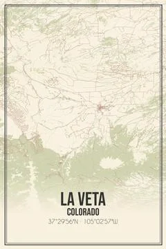 Retro US city map of La Veta, Colorado. Vintage street map. Stock Photos