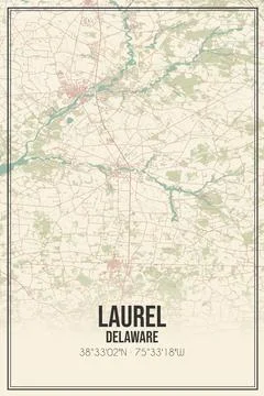 Retro US city map of Laurel, Delaware. Vintage street map. Stock Illustration