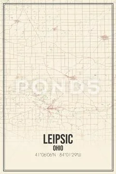 Retro US city map of Leipsic, Ohio. Vintage street map.: Royalty Free ...