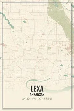 Retro US city map of Lexa, Arkansas. Vintage street map. Stock Illustration