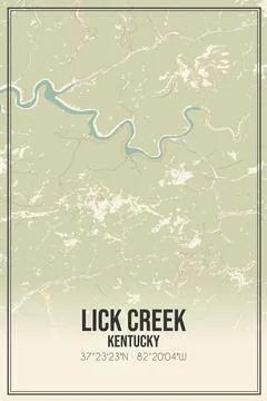Retro US city map of Lick Creek, Kentucky. Vintage street map. Stock Illustration