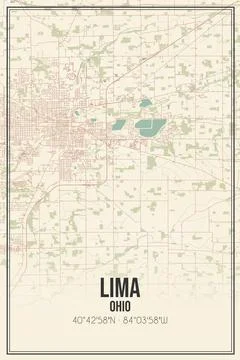 Retro US city map of Lima, Ohio. Vintage street map. Stock Illustration