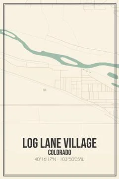 Retro US city map of Log Lane Village, Colorado. Vintage street map. Foto stock