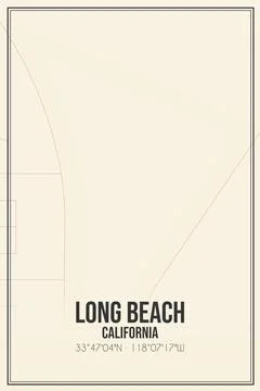 Retro US city map of Long Beach, California. Vintage street map. Illustrazione stock