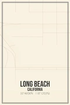 Retro US city map of Long Beach, California. Vintage street map. Illustrazione stock