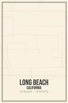 Retro US city map of Long Beach, California. Vintage street map. Illustrazione stock