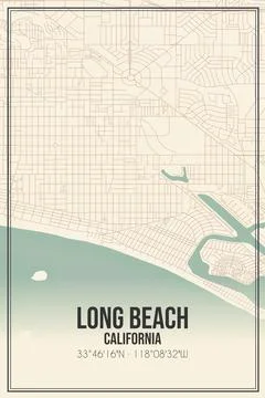 Retro US city map of Long Beach, California. Vintage street map. Illustrazione stock