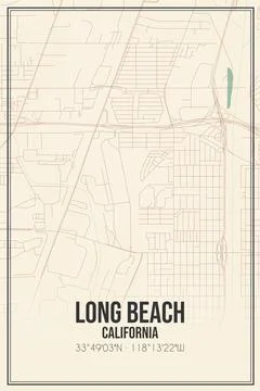 Retro US city map of Long Beach, California. Vintage street map. Illustrazione stock
