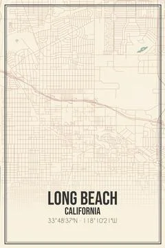 Retro US city map of Long Beach, California. Vintage street map. Illustrazione stock