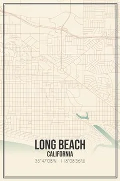 Retro US city map of Long Beach, California. Vintage street map. Illustrazione stock