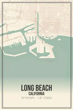 Retro US city map of Long Beach, California. Vintage street map. Illustrazione stock