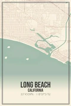 Retro US city map of Long Beach, California. Vintage street map. Illustrazione stock