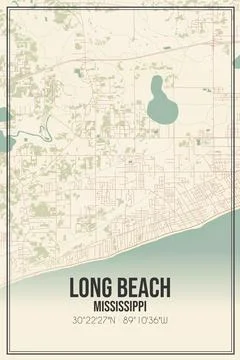 Retro US city map of Long Beach, Mississippi. Vintage street map. Illustrazione stock
