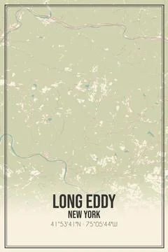 Retro US city map of Long Eddy, New York. Vintage street map. Stock Illustration