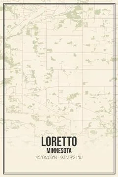 Retro US city map of Loretto, Minnesota. Vintage street map. Stock Illustration