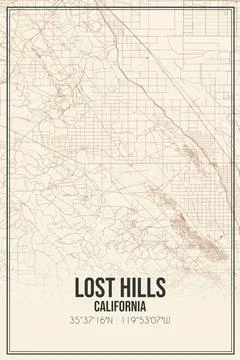 Retro US city map of Lost Hills, California. Vintage street map. Stock Illustration