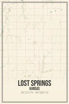 Retro US city map of Lost Springs, Kansas. Vintage street map. Stock Illustration