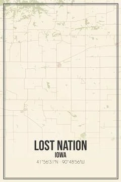 Retro US city map of Lost Nation, Iowa. Vintage street map. Stock Illustration