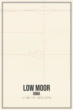 Retro US city map of Low Moor, Iowa. Vintage street map. Stock Illustration