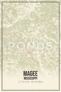 Retro Us City Map Of Magee, Mississippi. Vintage Street Map. ~ Clip Art 