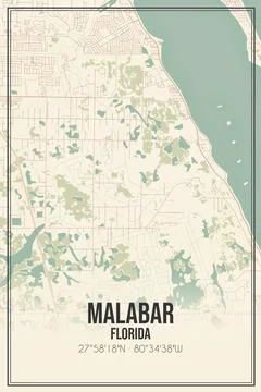 Retro US city map of Malabar, Florida. Vintage street map. Stock Illustration
