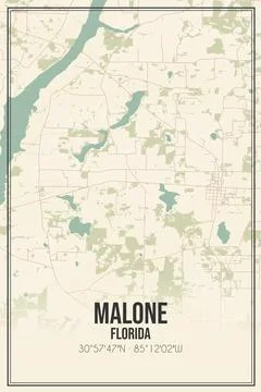 Retro US city map of Malone, Florida. Vintage street map. Illustrazione stock