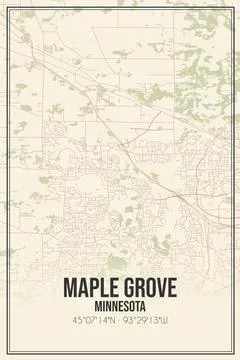 Retro US city map of Maple Grove, Minnesota. Vintage street map. Stock Illustration