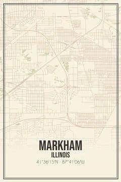 Retro US city map of Markham, Illinois. Vintage street map. Stock Illustration
