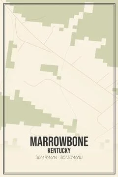 Retro US city map of Marrowbone, Kentucky. Vintage street map. Stock Illustration