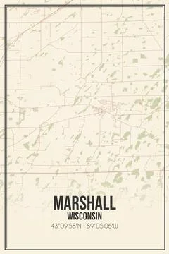 Retro US city map of Marshall, Wisconsin. Vintage street map. Illustrazione stock