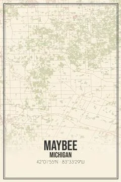 Retro US city map of Maybee, Michigan. Vintage street map. Stock Illustration