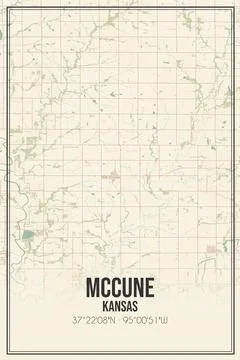 Retro US city map of McCune, Kansas. Vintage street map. Illustrazione stock
