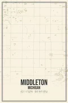 Retro US city map of Middleton, Michigan. Vintage street map. Stock Illustration