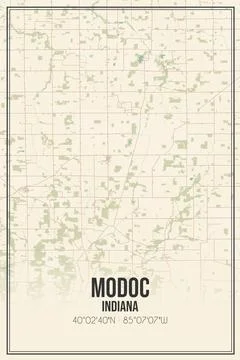 Retro US city map of Modoc, Indiana. Vintage street map. Stock Illustration