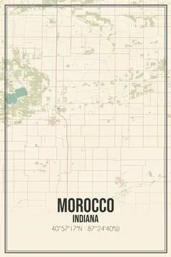 Retro US city map of Morocco, Indiana. Vintage street map. Stock Illustration