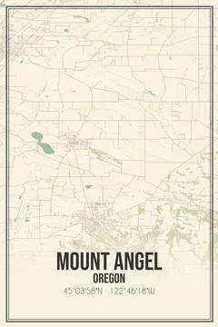 Retro US city map of Mount Angel, Oregon. Vintage street map. Stock Illustration