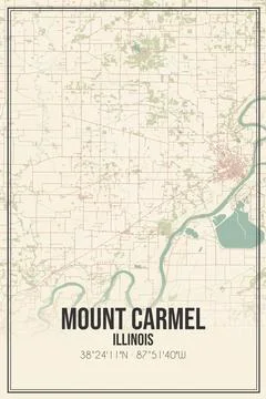 Retro US city map of Mount Carmel, Illinois. Vintage street map. Stock-Illustration