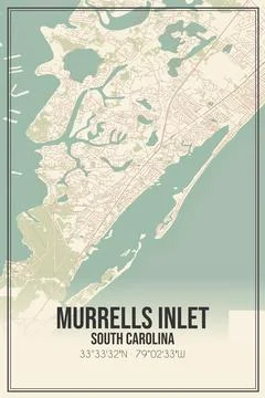 Retro US city map of Murrells Inlet, South Carolina. Vintage street map. Stock Illustration