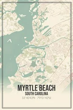 Retro US city map of Myrtle Beach, South Carolina. Vintage street map. Stock Illustration