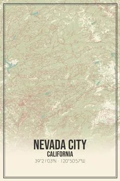 Retro US city map of Nevada City, California. Vintage street map. Stock Illustration